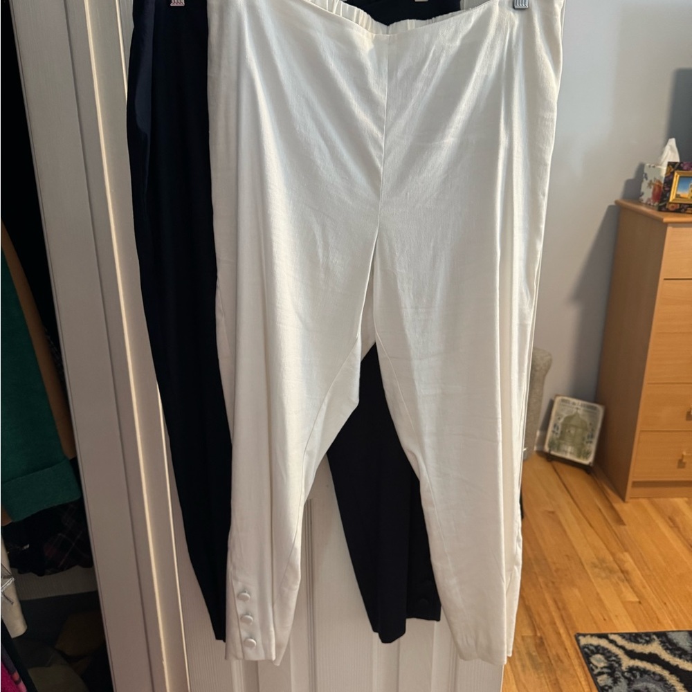 2 J Jill Sz L Elegant White and Navy Women's Linen Pants